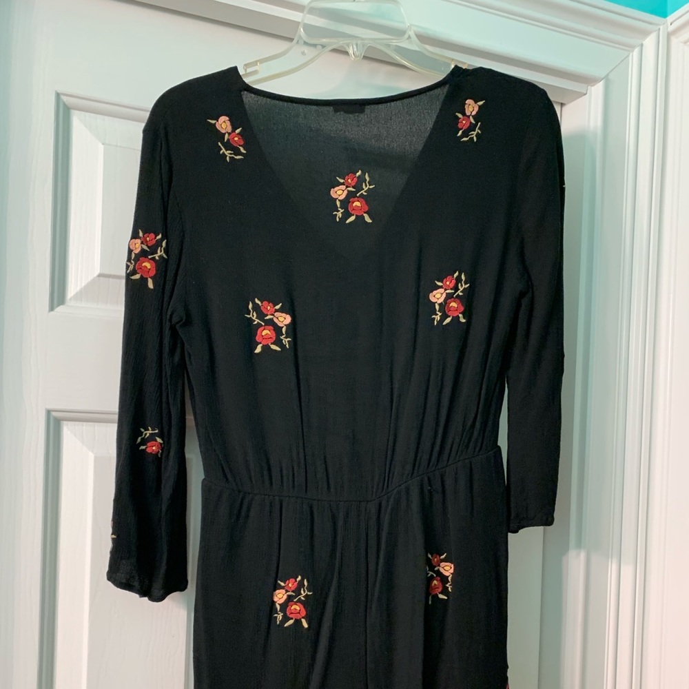 Black, floral long sleeve romper
